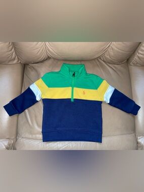 Ralph Lauren Green Yellow Navy Colorblock Half-Zip Sweatshirt